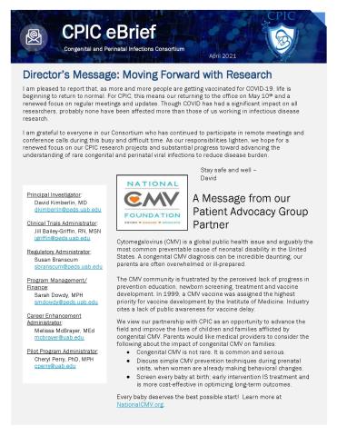 The first page of the April 2021 CPIC eBrief